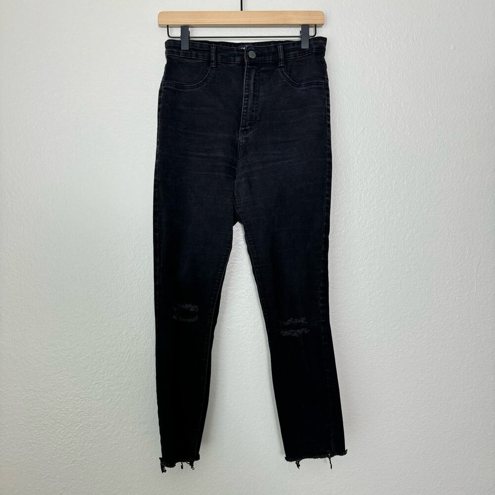 Zara Women's Black High-Rise Skinny Jeans Distressed Raw Hems Size 8 Pants